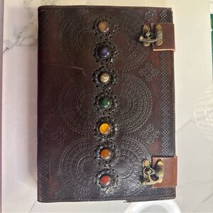 10” X 7” leather journal with chakra stones